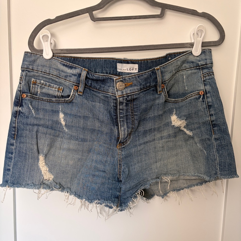 LOFT Women's Distressed Denim Shorts in Medium Blue Size 12